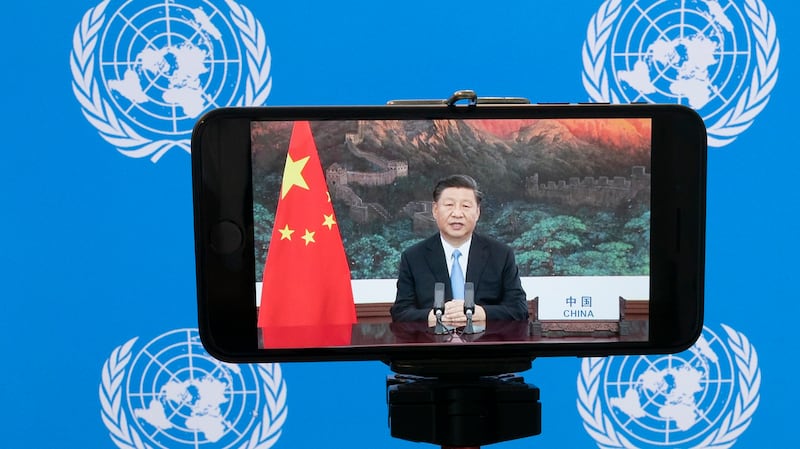 2020年9月22日,中国国家主席习近平在联合国大会上发表视频演讲。(美联社)